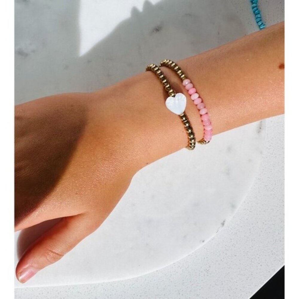 Waterproof Gold stretch bracelet Pearl Heart Stacking Bracelet Non-tarnish Gold